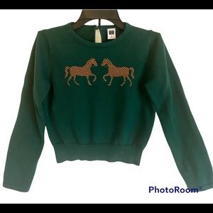 Janie and Jack Hunter Green Horse Sweater